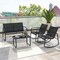 Costway 4/8 PCS Patio Rocking Set 4 Rocking Chairs & 2 Loveseat with Glass-Top Table Outdoor Black